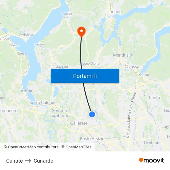 Cairate to Cunardo map
