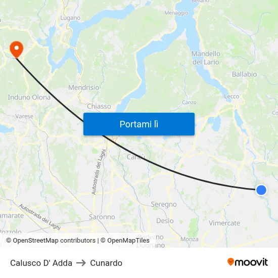 Calusco D' Adda to Cunardo map
