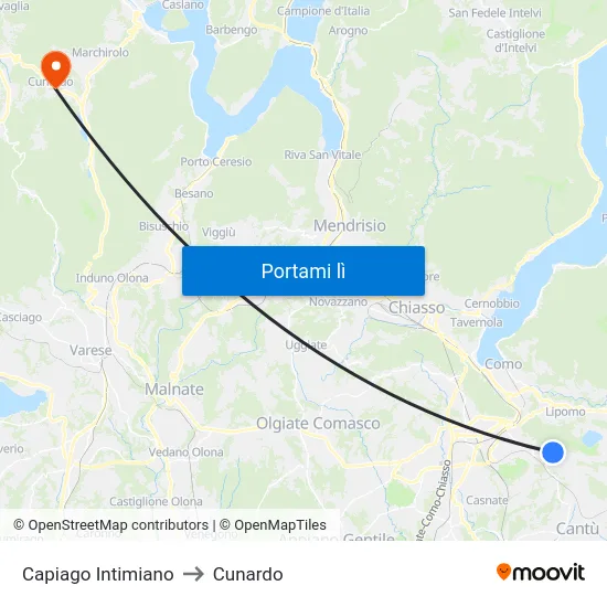 Capiago Intimiano to Cunardo map