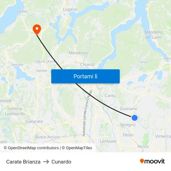 Carate Brianza to Cunardo map