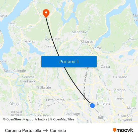 Caronno Pertusella to Cunardo map