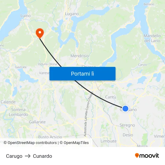 Carugo to Cunardo map