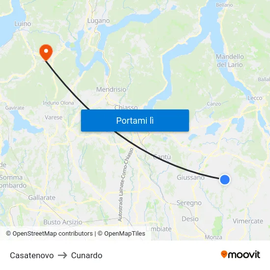 Casatenovo to Cunardo map