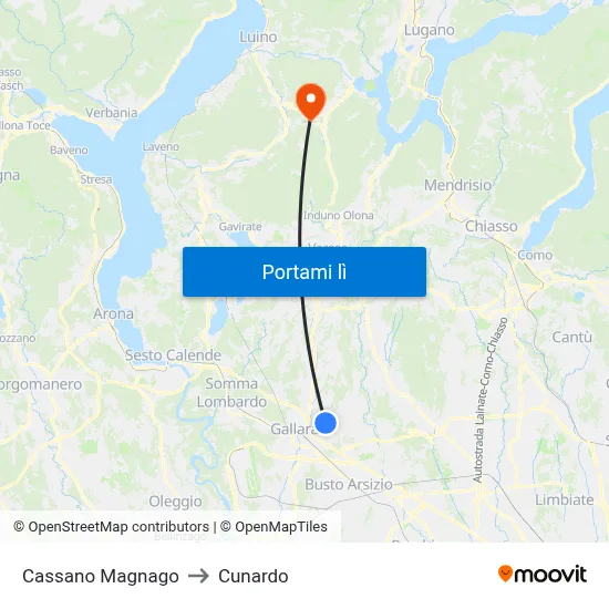 Cassano Magnago to Cunardo map