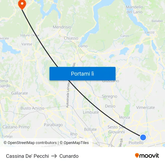 Cassina De' Pecchi to Cunardo map
