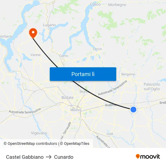 Castel Gabbiano to Cunardo map