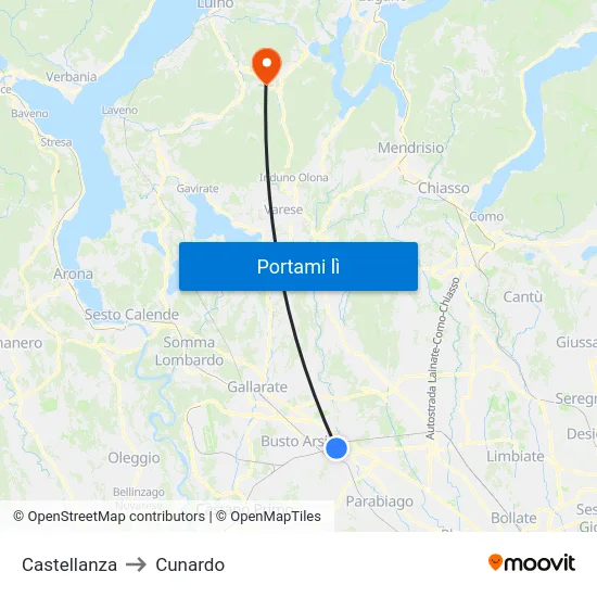 Castellanza to Cunardo map
