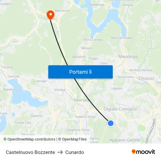 Castelnuovo Bozzente to Cunardo map