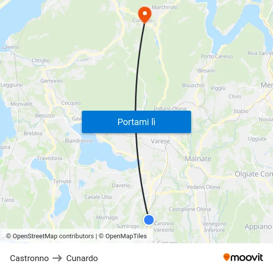 Castronno to Cunardo map
