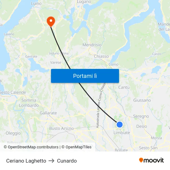 Ceriano Laghetto to Cunardo map