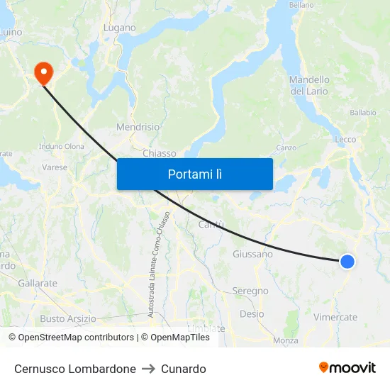Cernusco Lombardone to Cunardo map
