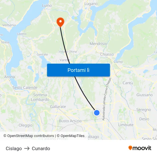 Cislago to Cunardo map