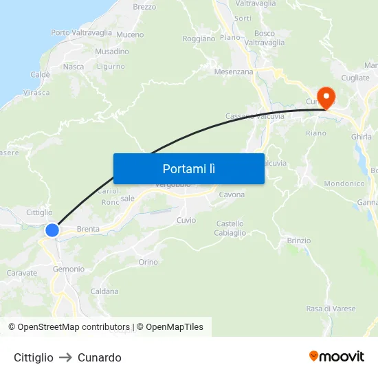 Cittiglio to Cunardo map