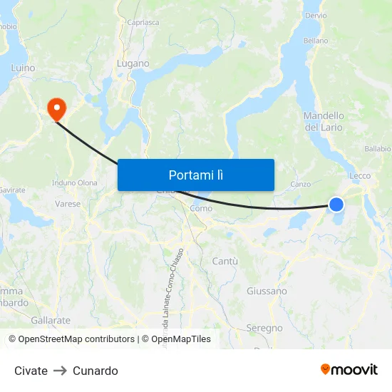 Civate to Cunardo map