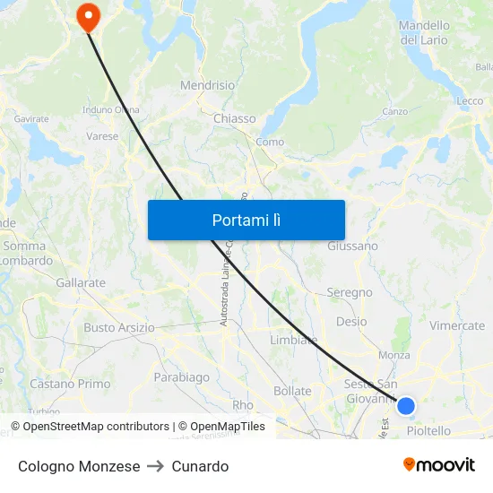 Cologno Monzese to Cunardo map