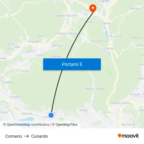 Comerio to Cunardo map