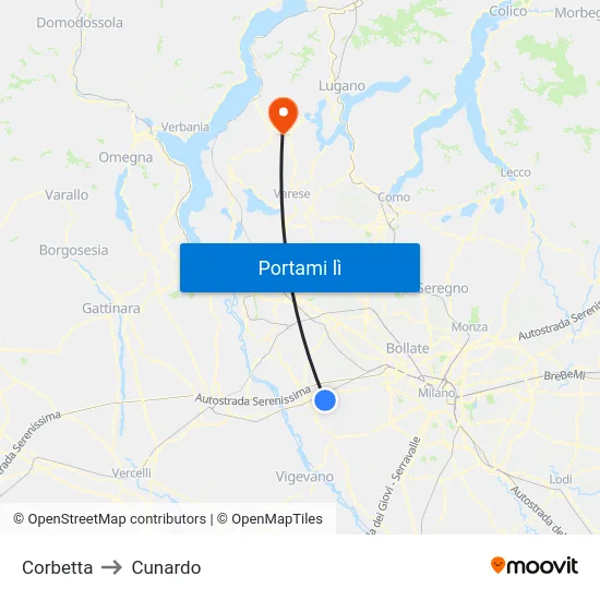 Corbetta to Cunardo map