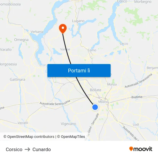 Corsico to Cunardo map