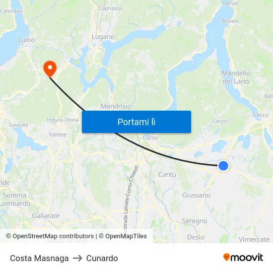 Costa Masnaga to Cunardo map
