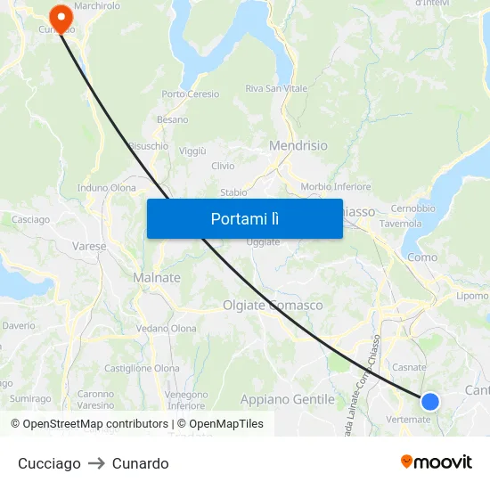 Cucciago to Cunardo map