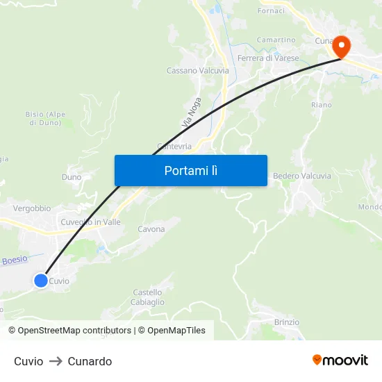 Cuvio to Cunardo map