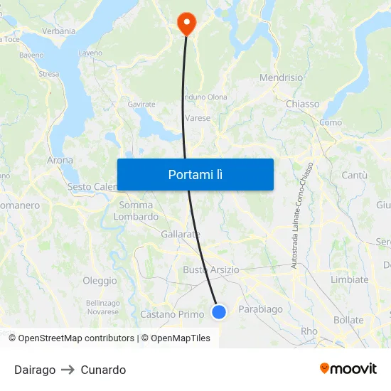 Dairago to Cunardo map