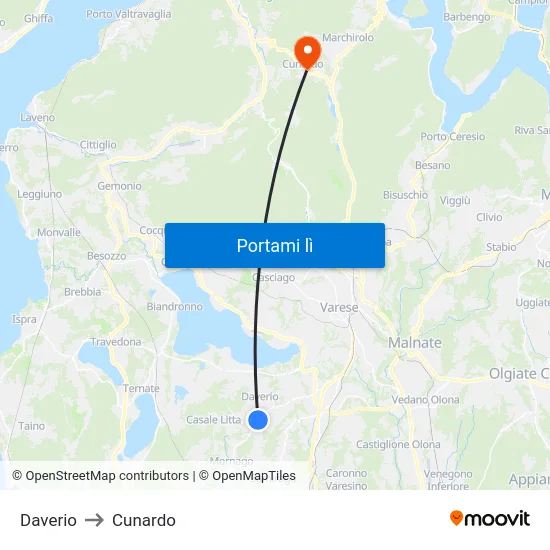 Daverio to Cunardo map