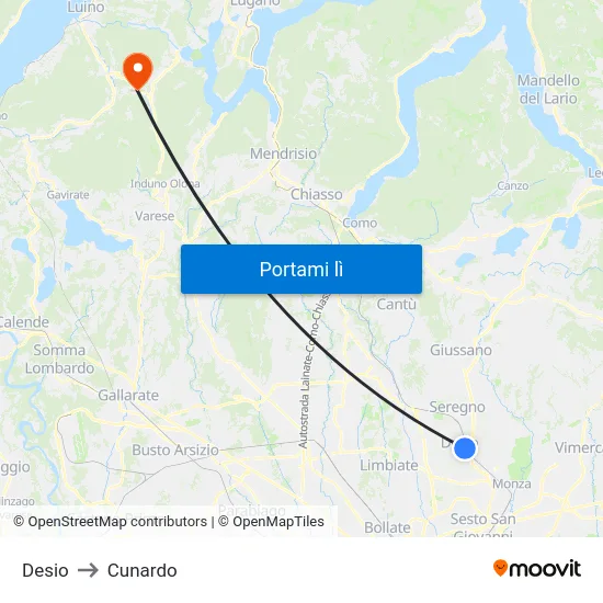 Desio to Cunardo map
