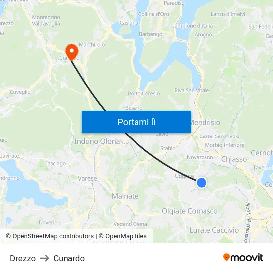 Drezzo to Cunardo map