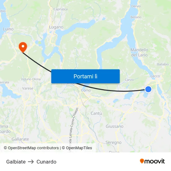 Galbiate to Cunardo map