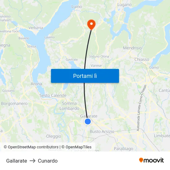 Gallarate to Cunardo map