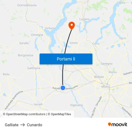 Galliate to Cunardo map