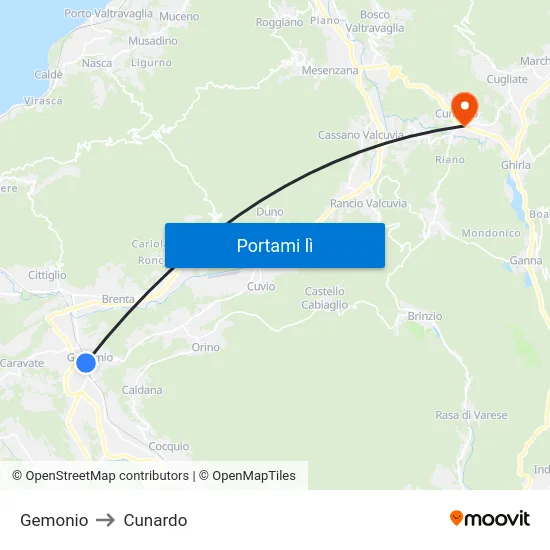Gemonio to Cunardo map