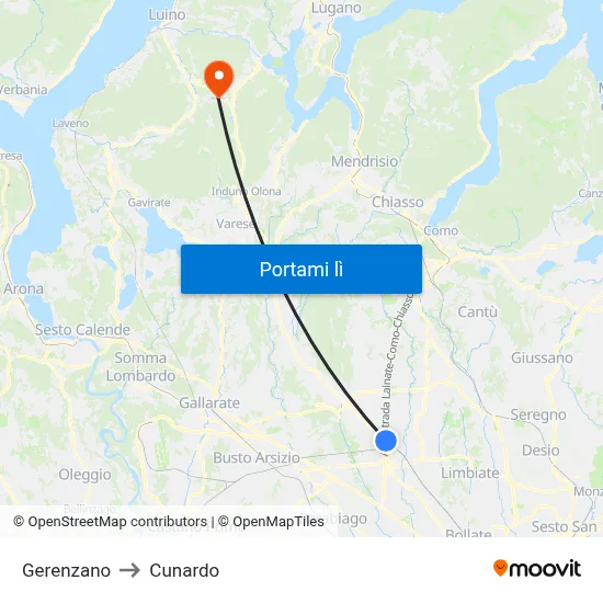 Gerenzano to Cunardo map