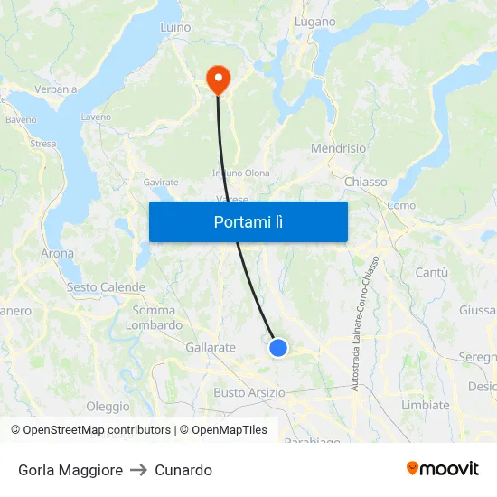 Gorla Maggiore to Cunardo map