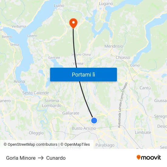 Gorla Minore to Cunardo map