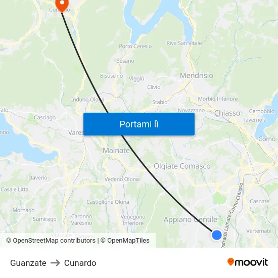 Guanzate to Cunardo map