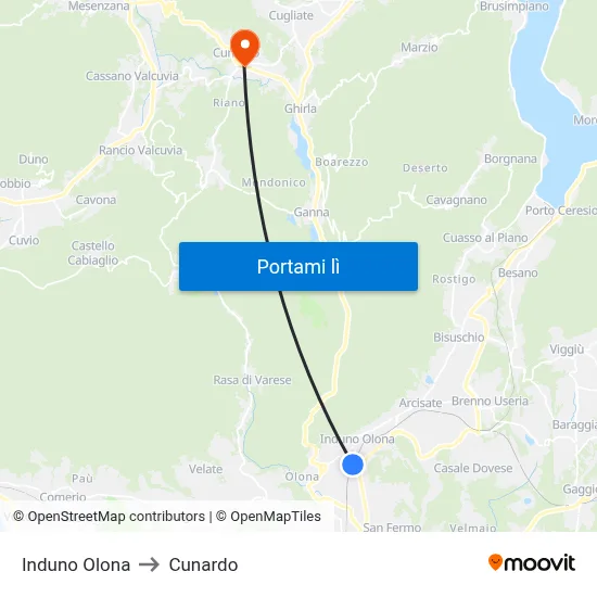 Induno Olona to Cunardo map
