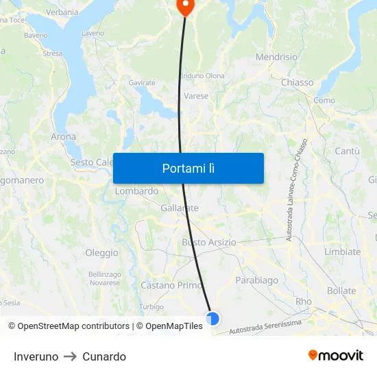 Inveruno to Cunardo map