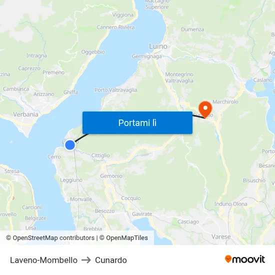 Laveno-Mombello to Cunardo map