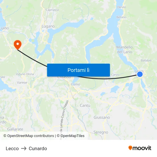 Lecco to Cunardo map