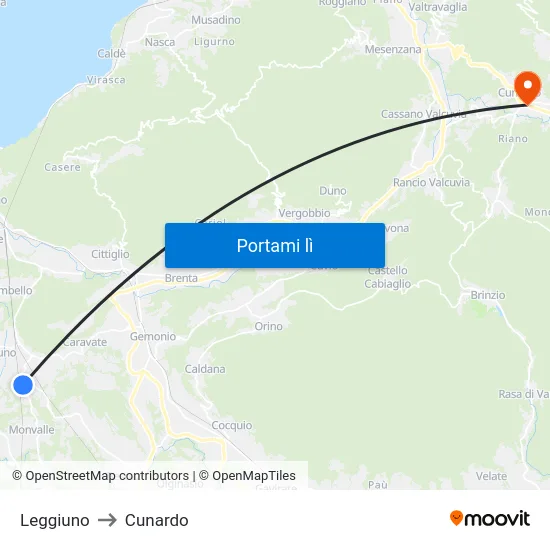 Leggiuno to Cunardo map