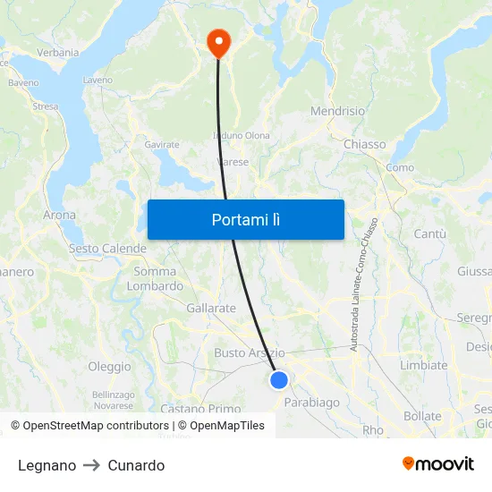 Legnano to Cunardo map