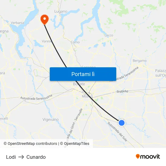 Lodi to Cunardo map