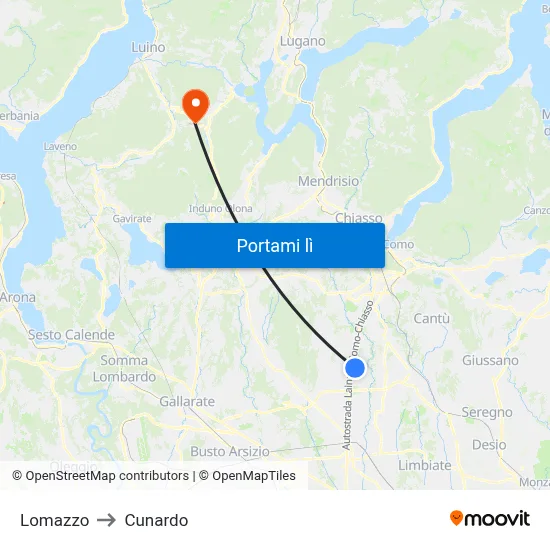 Lomazzo to Cunardo map
