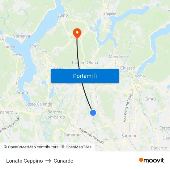 Lonate Ceppino to Cunardo map