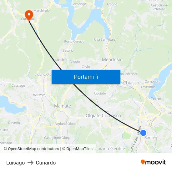 Luisago to Cunardo map