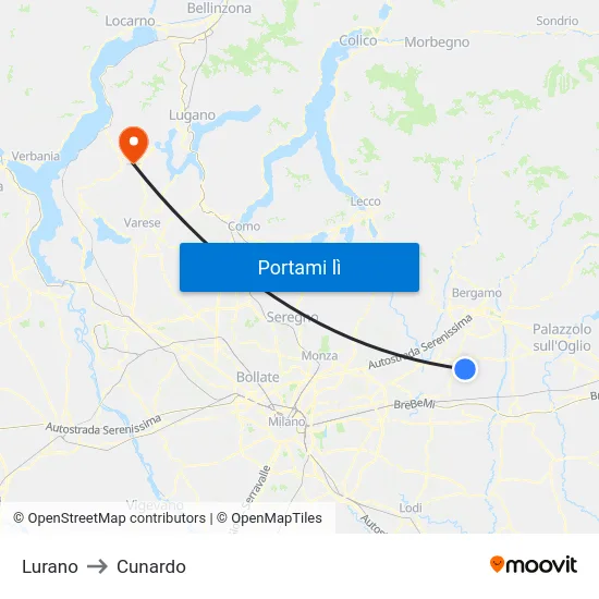 Lurano to Cunardo map