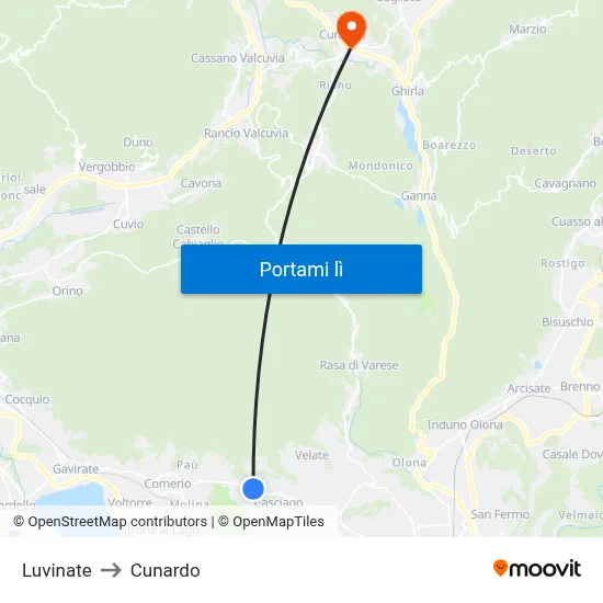 Luvinate to Cunardo map