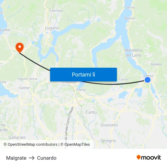 Malgrate to Cunardo map